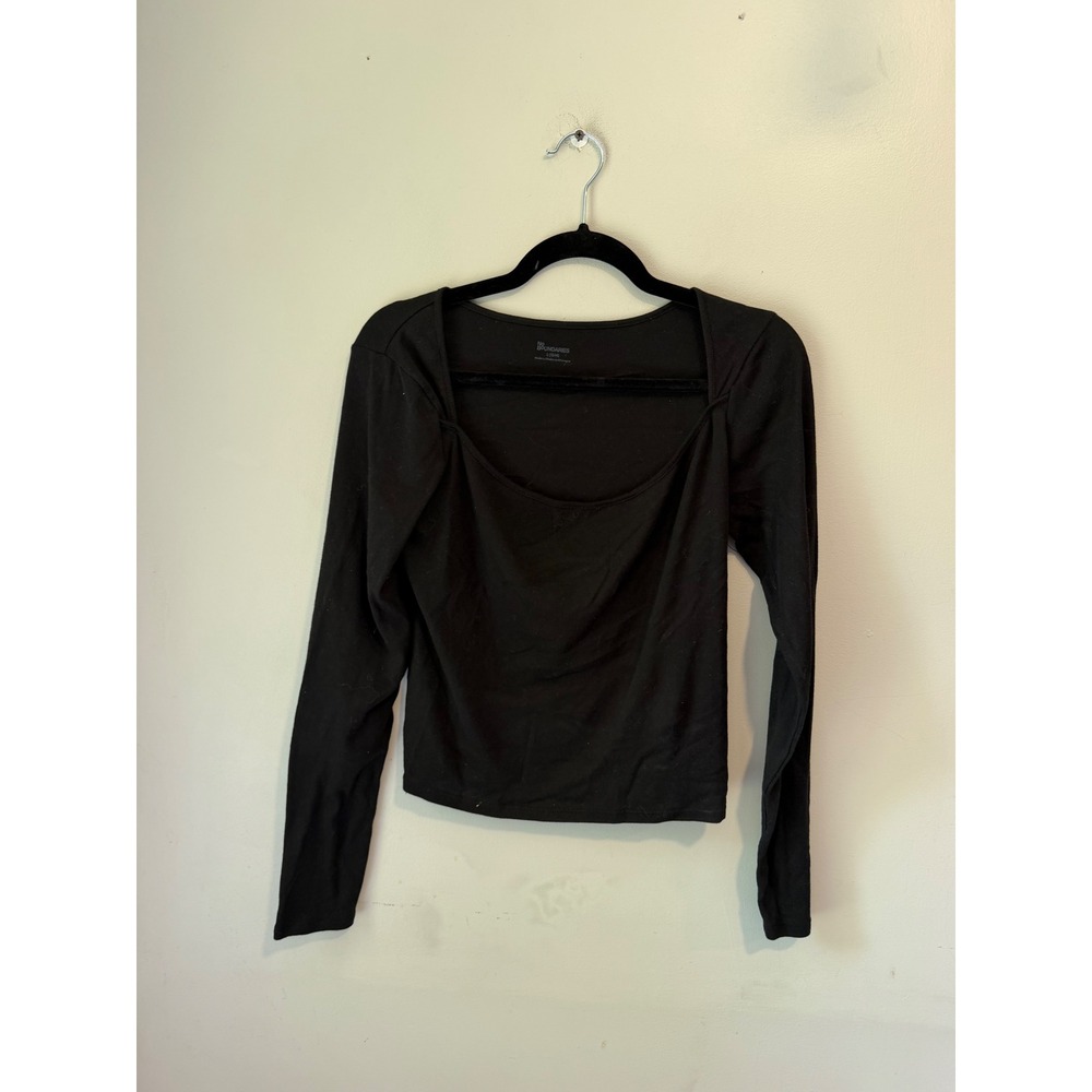 No Boundaries Womens Black Square Neck Long Sleeve Top Size L 12-14
